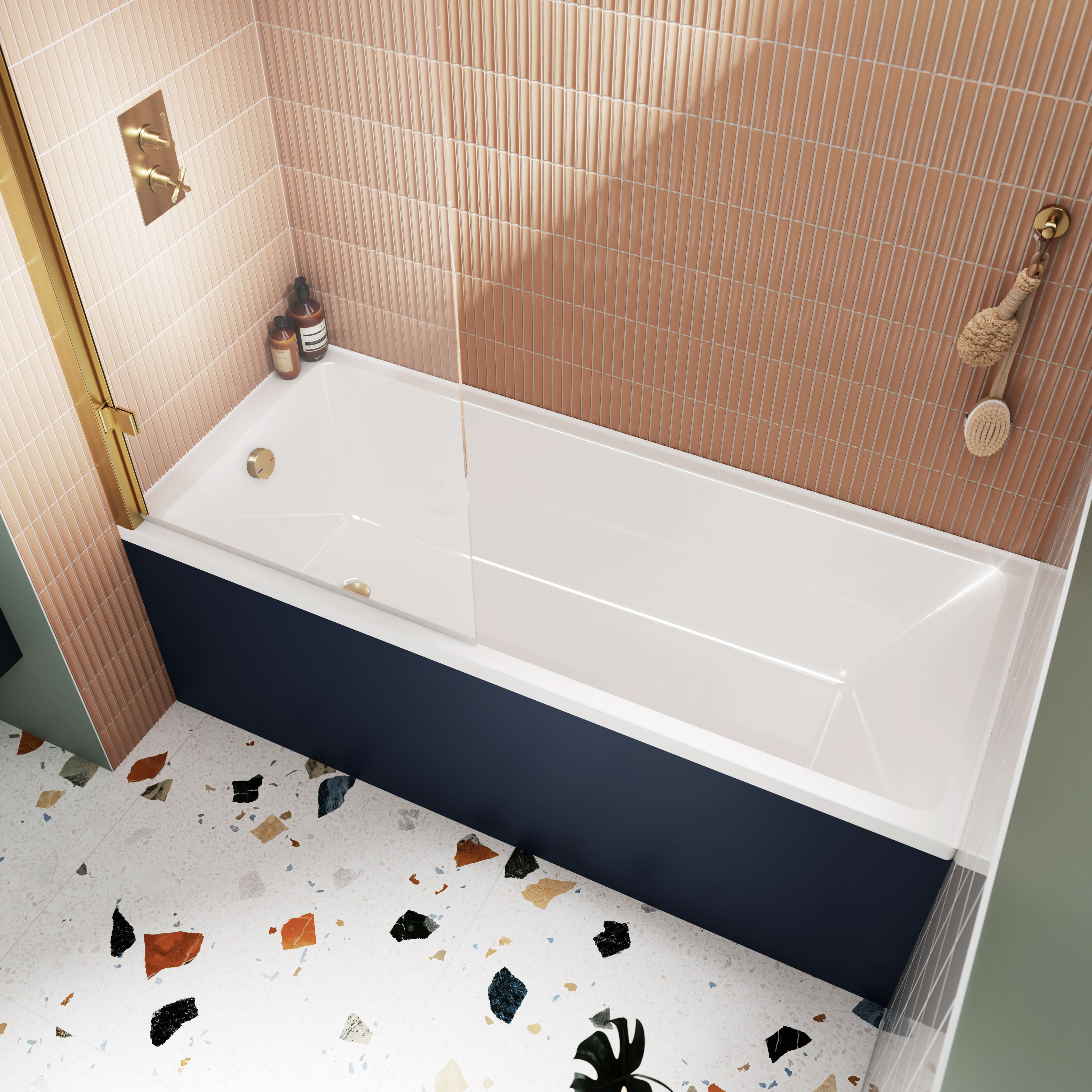 Terra Thin Edge Single Ended Square Bath With Legs - White