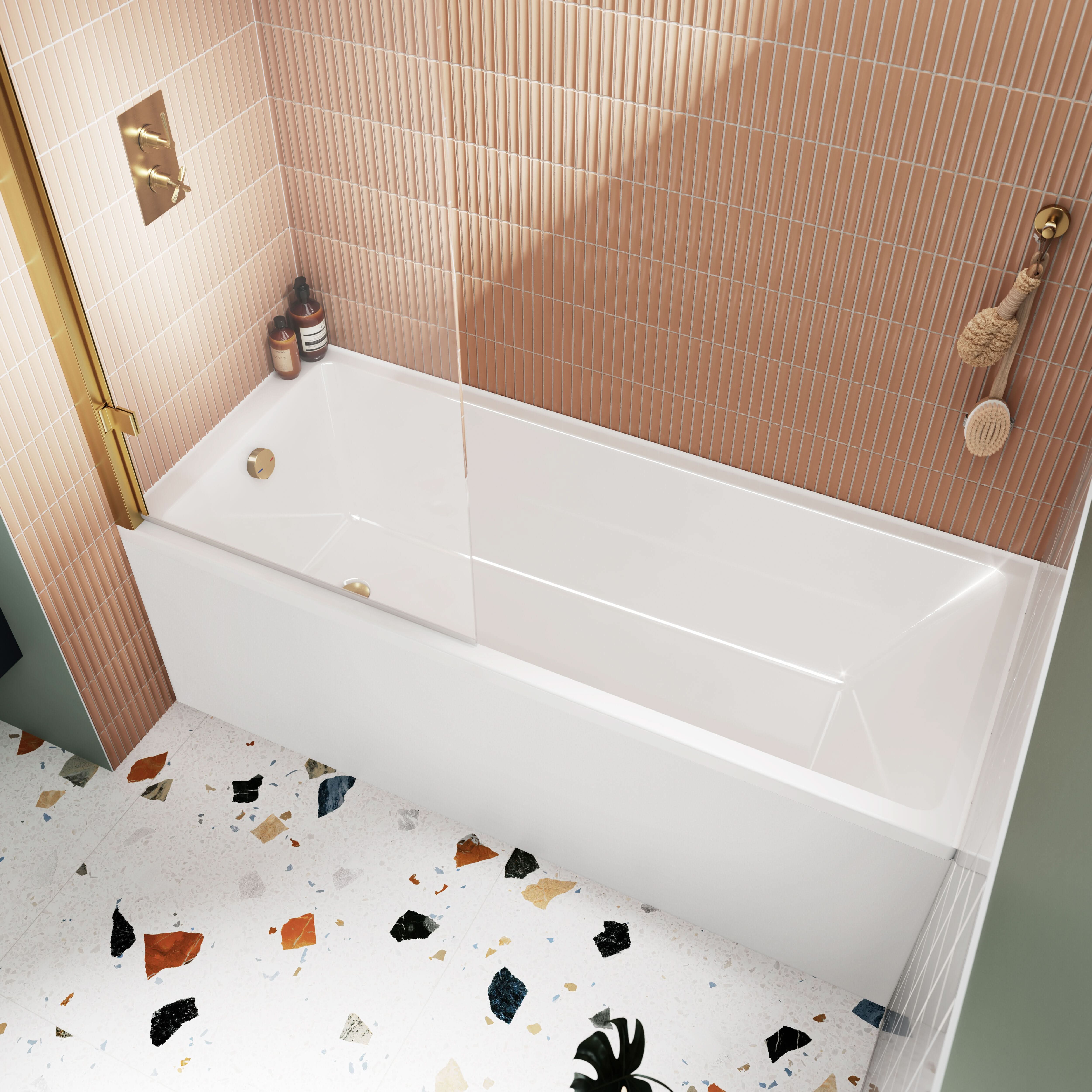 Terra Thin Edge Single Ended Square Bath With Legs - White