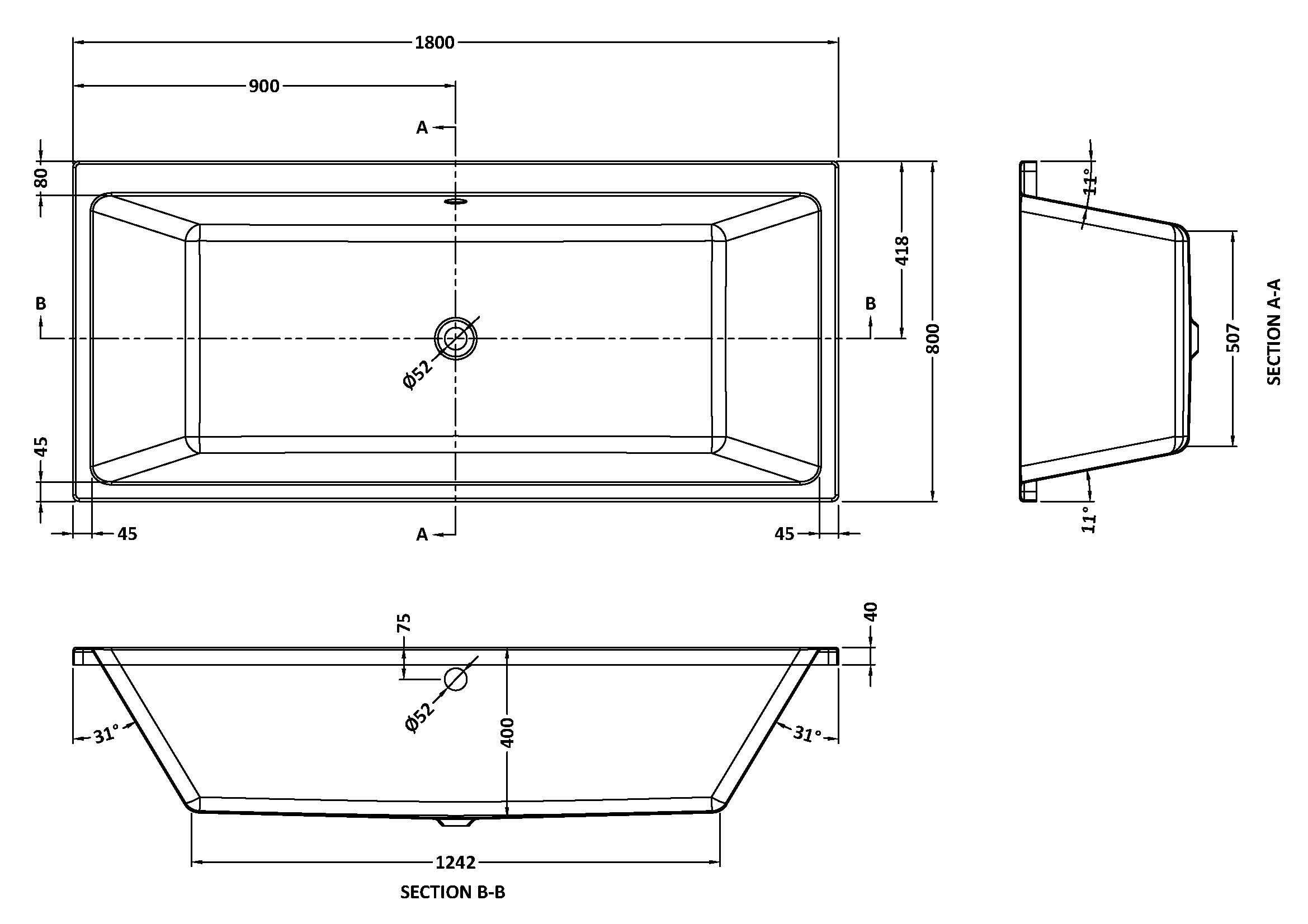 Origin Thin Edge Square Double Ended Bath With Legs - White