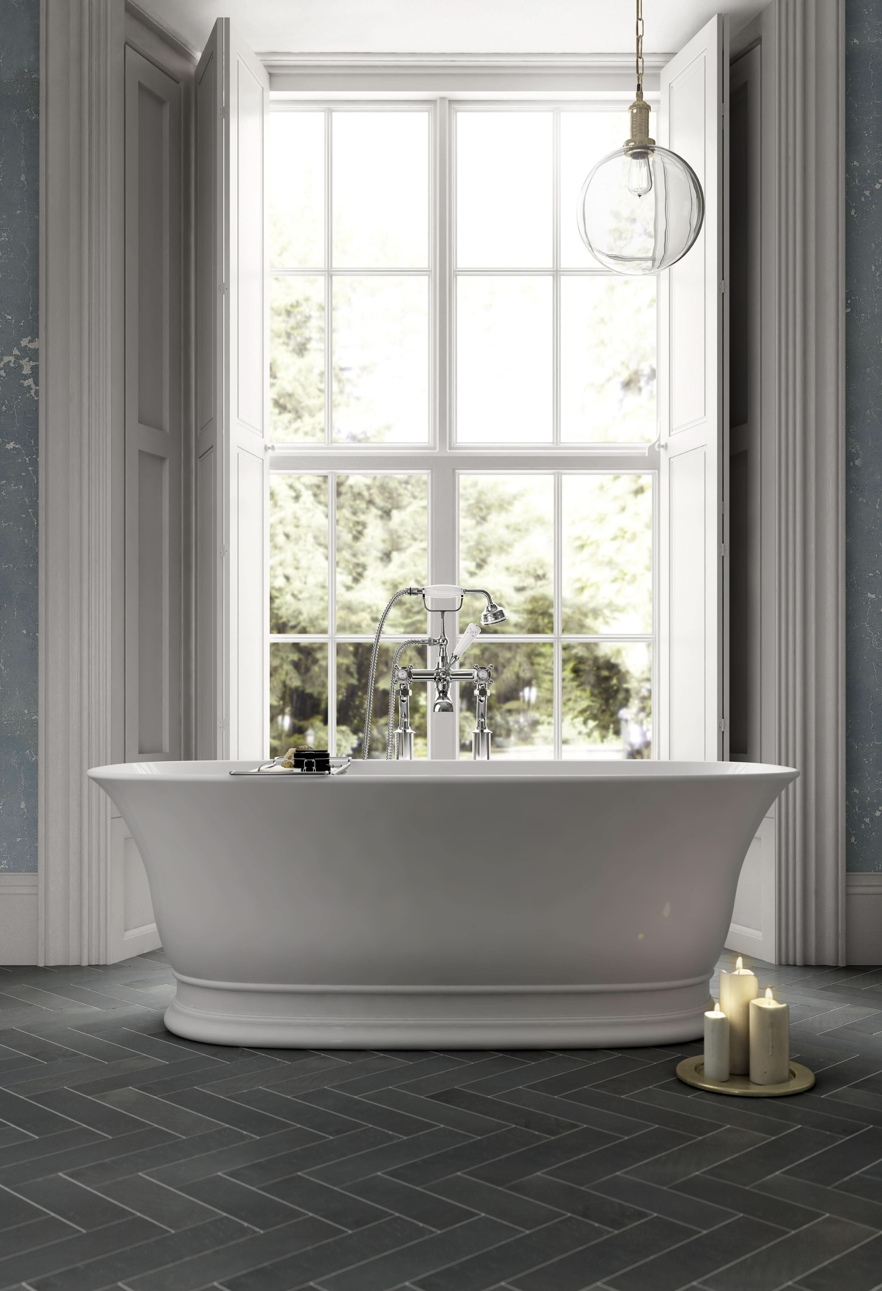 Farringdon Freestanding Bath With Push Button Waste - 1555mm x 740mm - White
