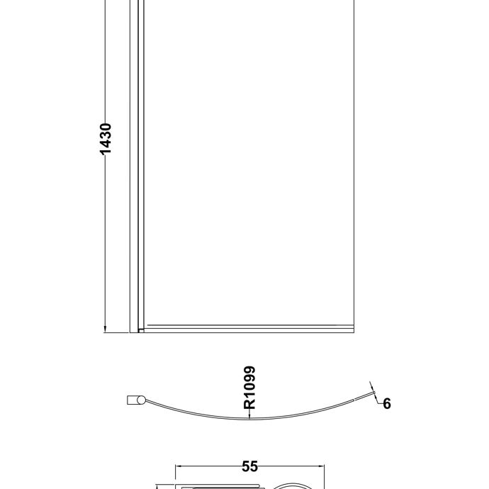 Cedar 6mm Curved B-Shaped Glass Bath Screen - 1430mm x 858mm - Chrome