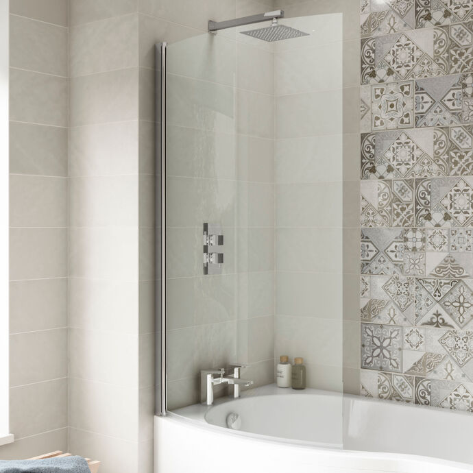 Cedar 6mm Curved B-Shaped Glass Bath Screen - 1430mm x 858mm - Chrome