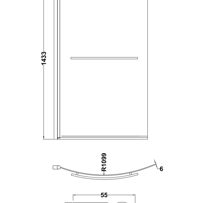 Quartz 6mm Curved B-Shaped Glass Bath Screen with Towel Rail - 1433mm x 858mm - Chrome