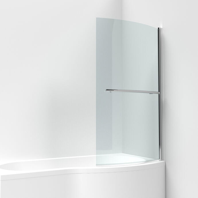 Quartz 6mm Curved B-Shaped Glass Bath Screen with Towel Rail - 1433mm x 858mm - Chrome