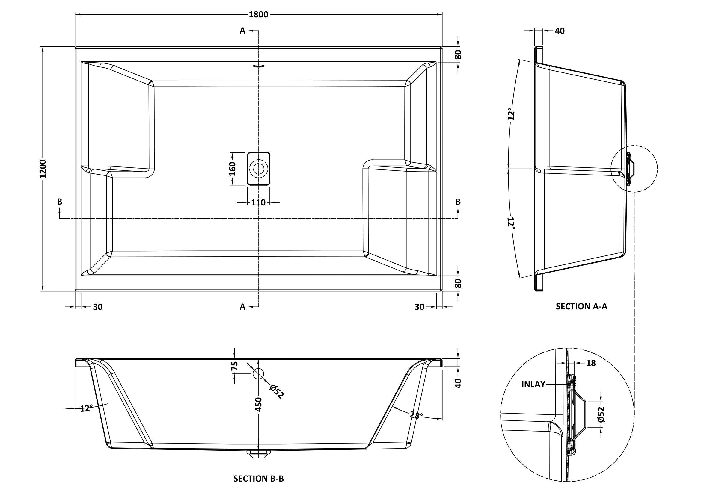 Monaco Double Ended Inset Spa Bath With Legs - 1800mm x 1200mm - Gloss White