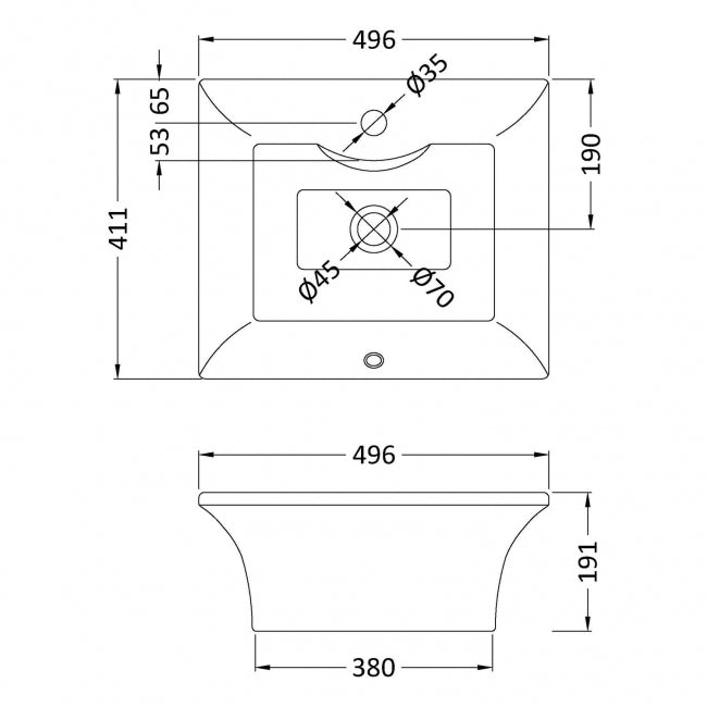 Serenity Square Countertop Basin - 496mm Wide - 1 TH - White