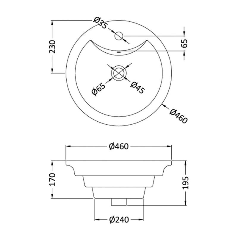 Serenity Countertop Basin - 460mm - 1 TH - White
