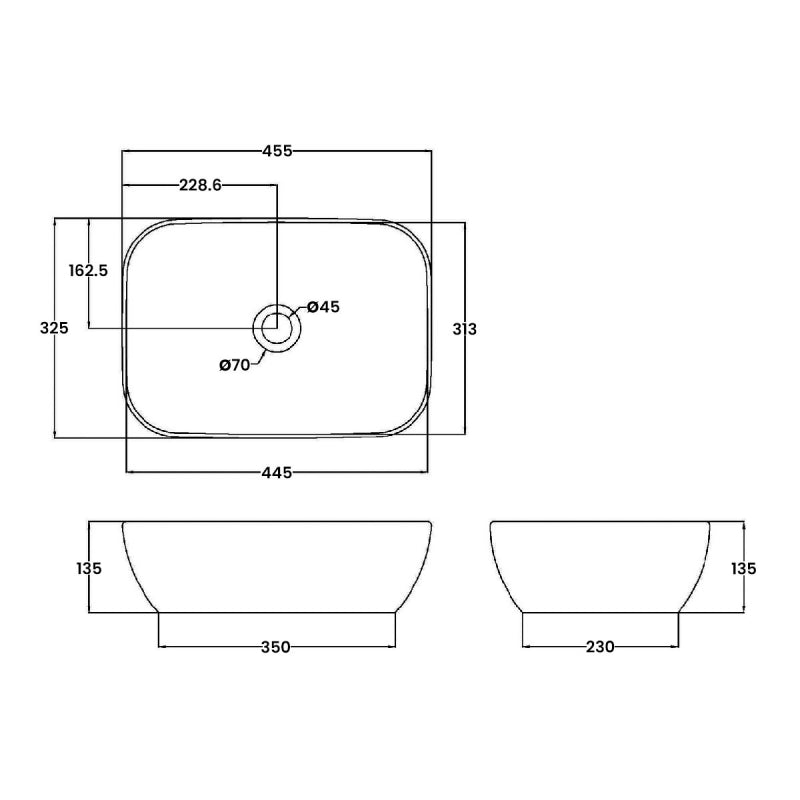 Serenity Square Countertop Basin - 455mm Wide - White