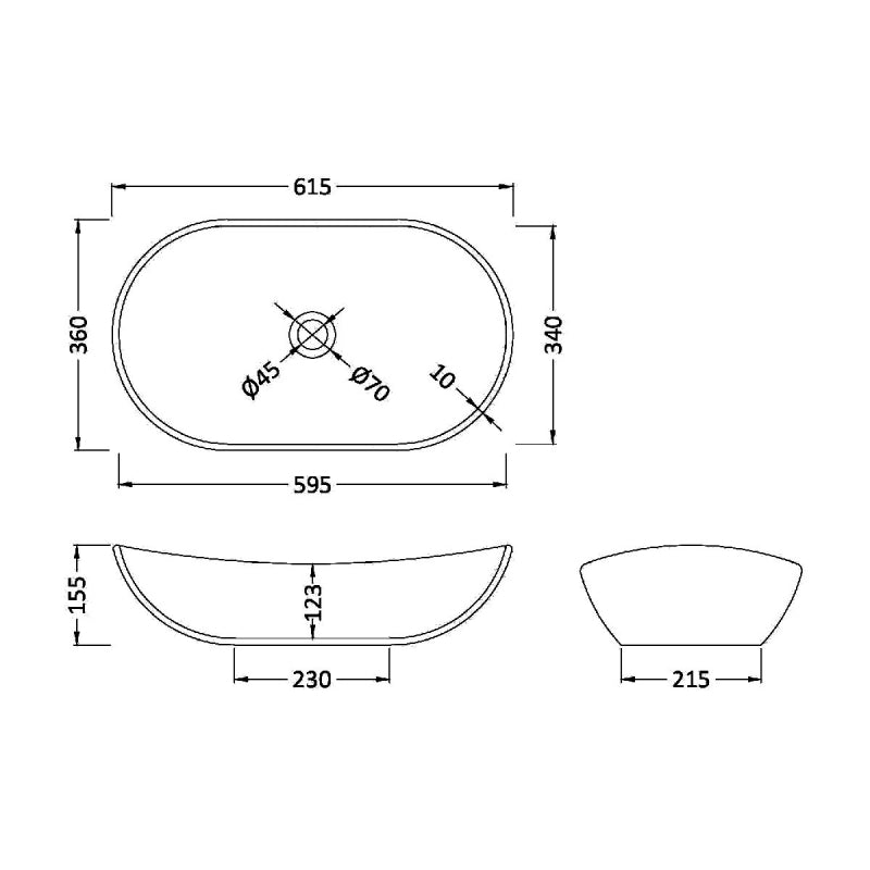 Serenity Oval Countertop Basin - 615mm Wide -  White