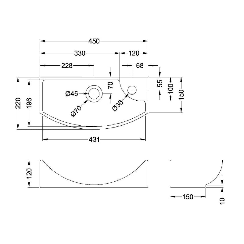 Serenity Cloakroom Wall Hung Basin - 450mm Wide - 1 TH - White