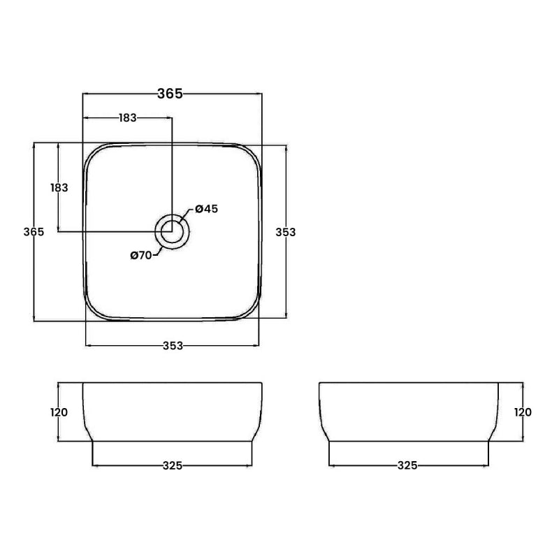 Serenity Square Countertop Basin - 365mm Wide - White