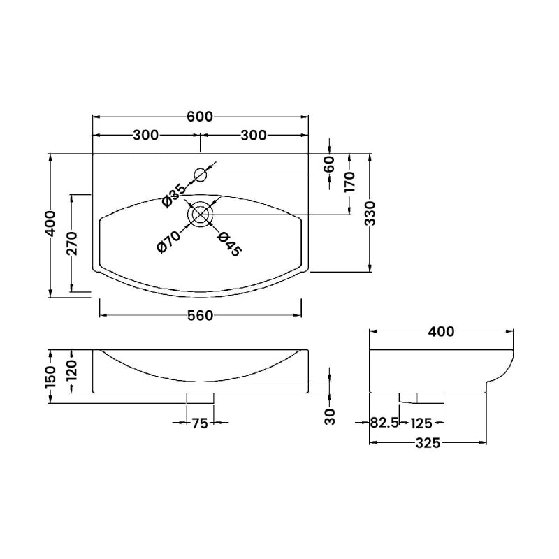 Serenity Modern Countertop Basin - 1 TH - White