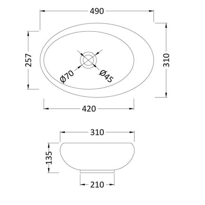 Serenity Oval Countertop Basin - 490mm Wide - White