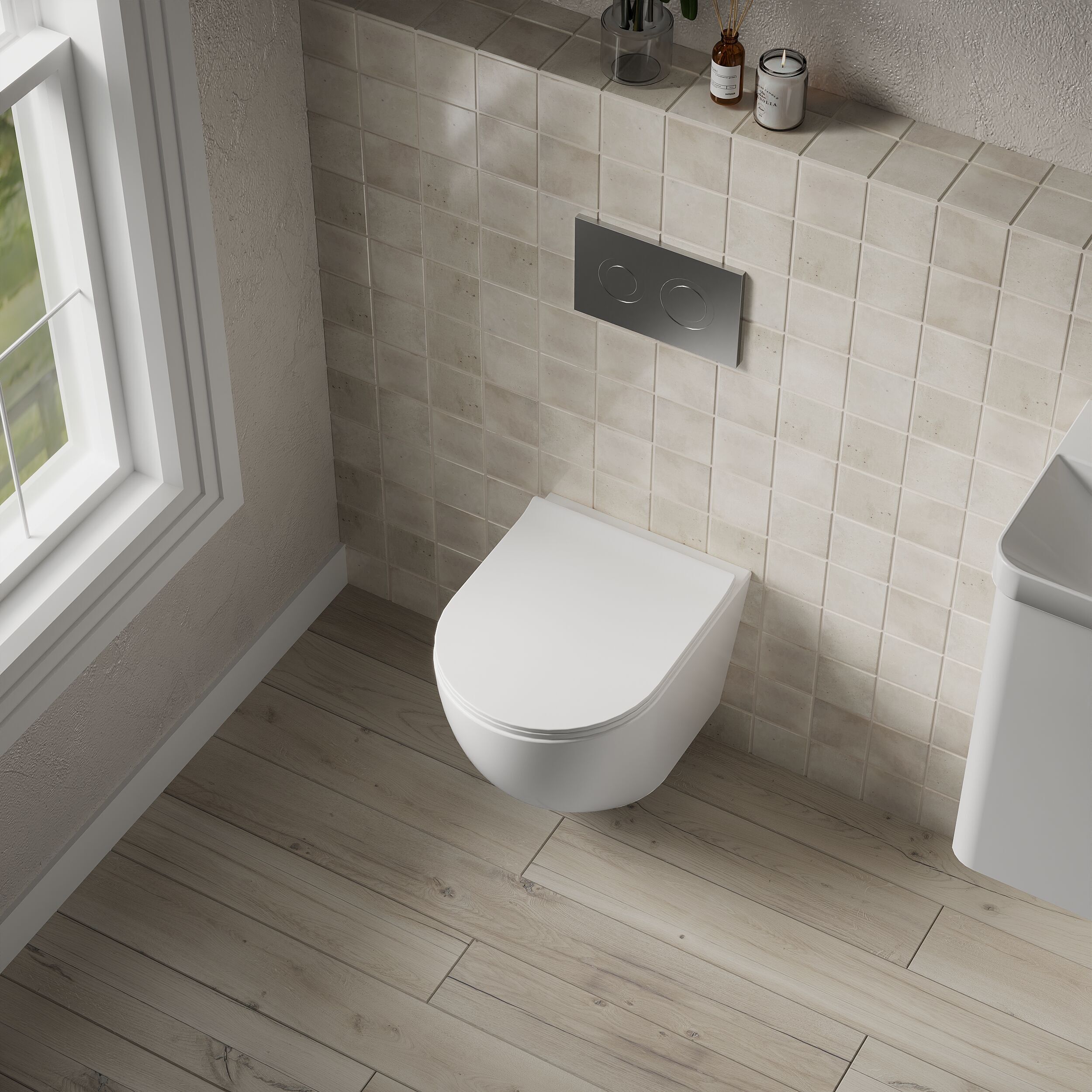 Sigma Rimless Wall Hung Toilet with Slim Sandwich Soft Close Seat - White