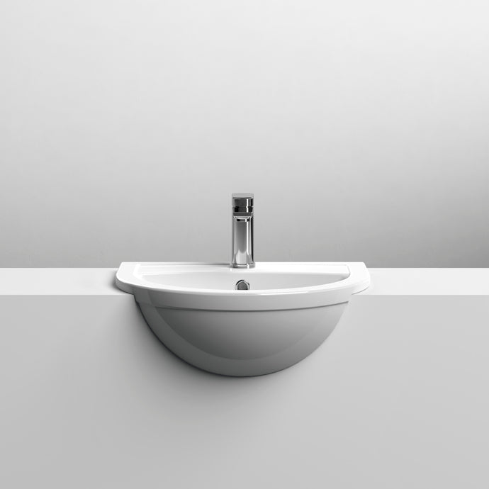 Nio Curved Semi Recessed Basin - 526mm Wide - 1 TH - White