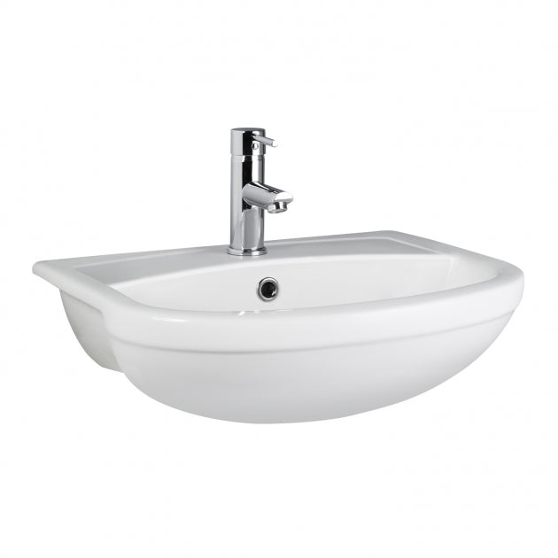 Nio Curved Semi Recessed Basin - 526mm Wide - 1 TH - White