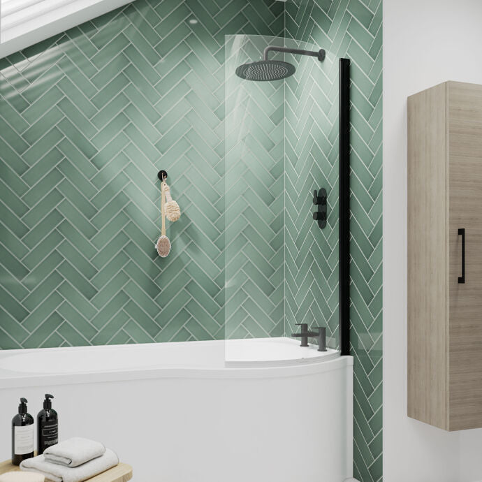 Curved P Bath Screen - 1430 x 715mm - 6mm Toughened Safety Glass