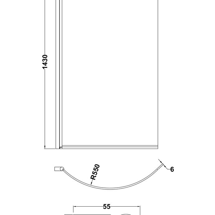 Curved P Bath Screen - 1430 x 715mm - 6mm Toughened Safety Glass