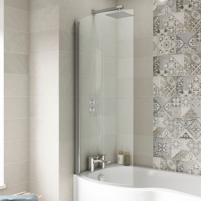 Curved P Bath Screen - 1430 x 715mm - 6mm Toughened Safety Glass