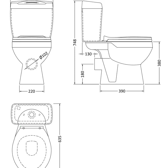 Melbourne Close Coupled Toilet with Push Button Cistern & Standard Seat - White