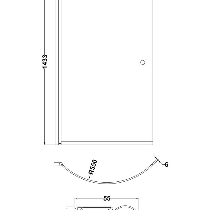 Curved P Bath Screen with Knob Handle - 1433 x 715mm - Chrome