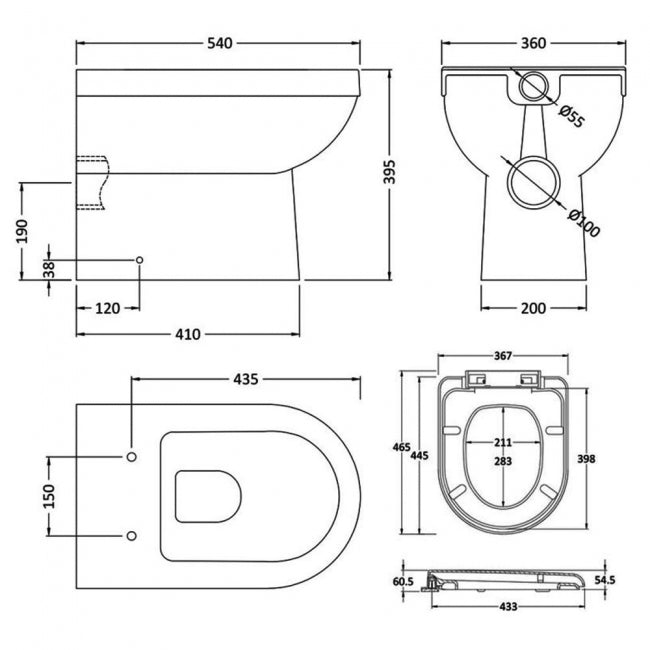 Liquid Traditional Back to Wall Toilet With Standard & Soft Close Seat Options - White