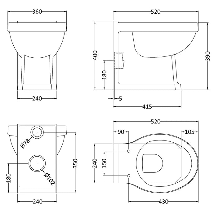 Classique Traditional Back to Wall Toilet with Standard or Soft Close Seat Options - White