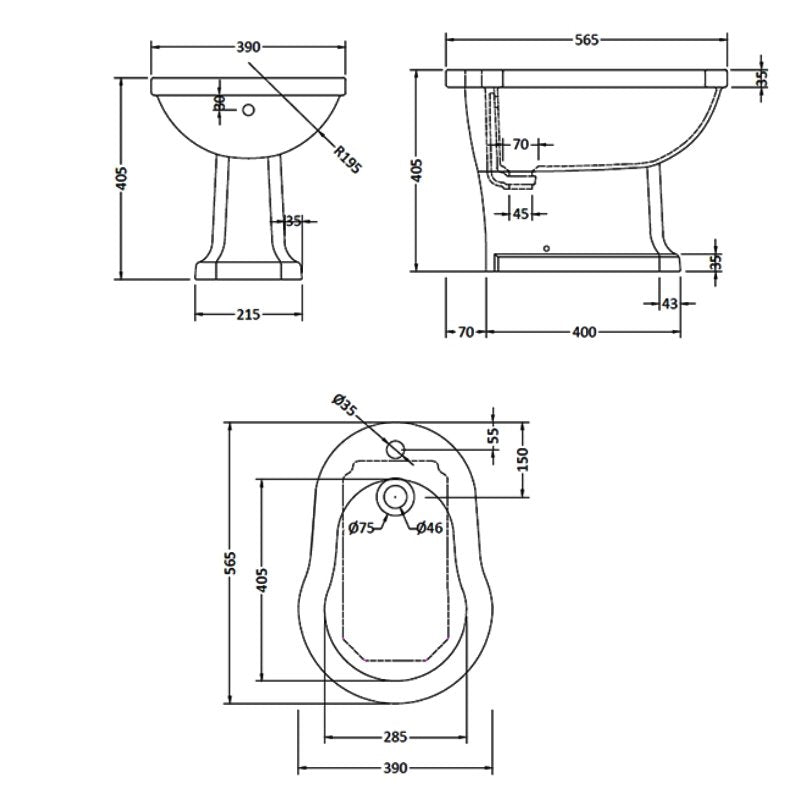 Classique Back to Wall Bidet - 1 TH - White