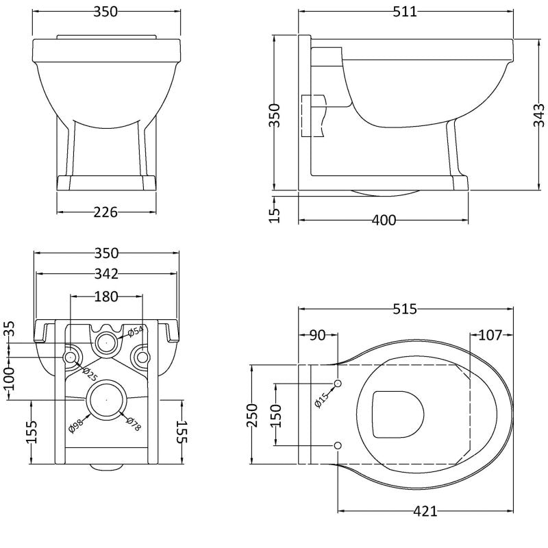 Hix Traditional Wall Hung Toilet With Seat Options - White