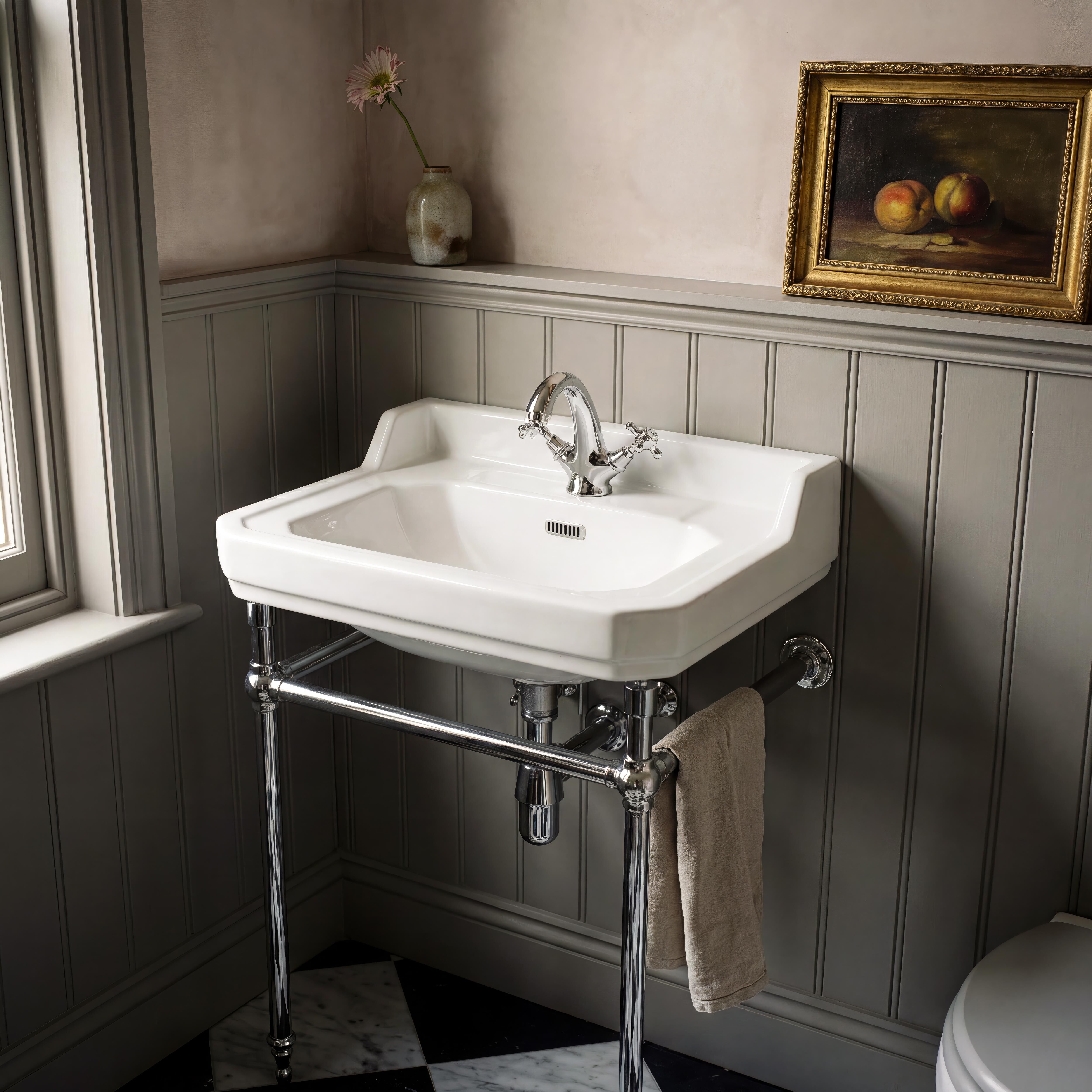 Richmond Rectangular Basin With Washstand - White