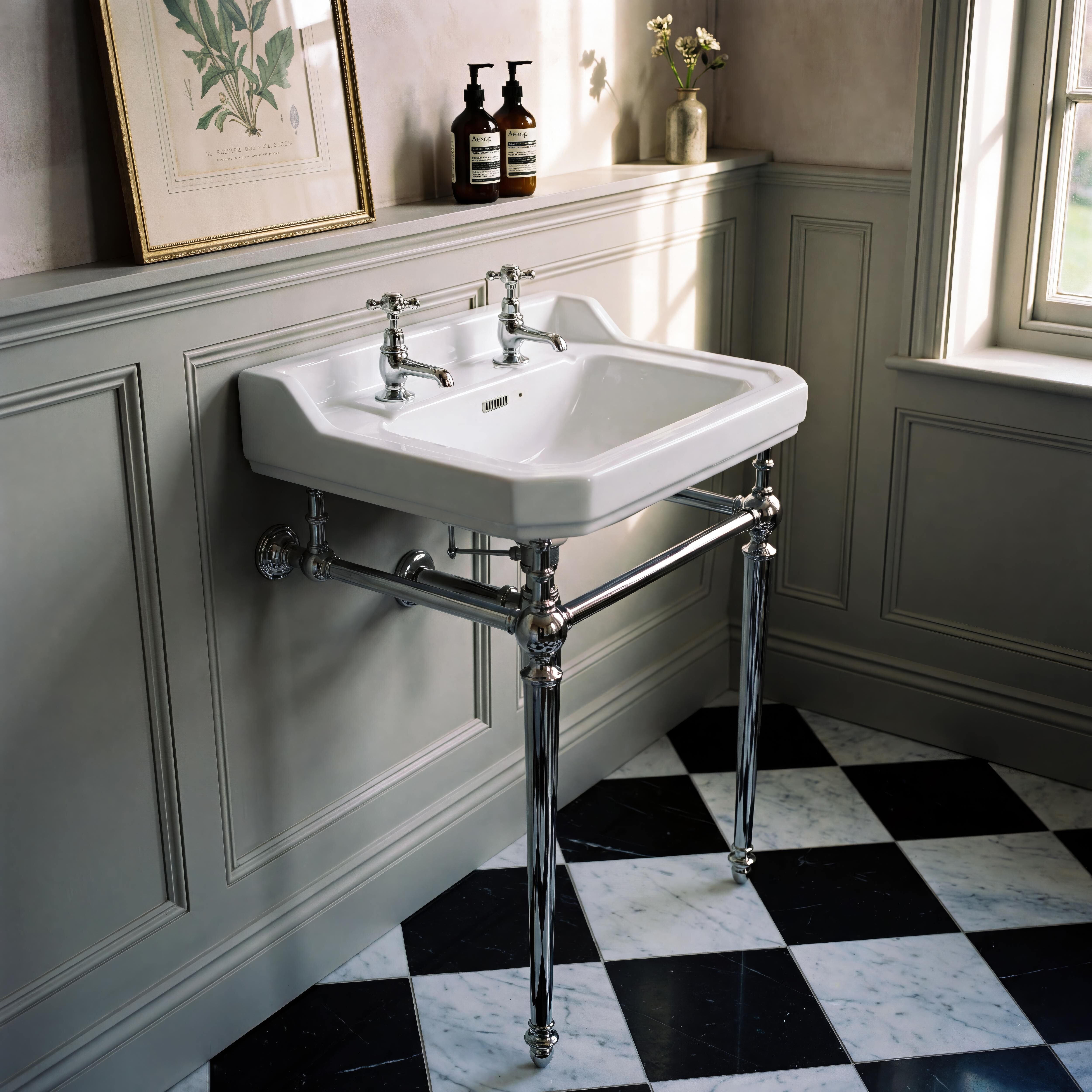 Richmond Traditional Basin With Washstand - White
