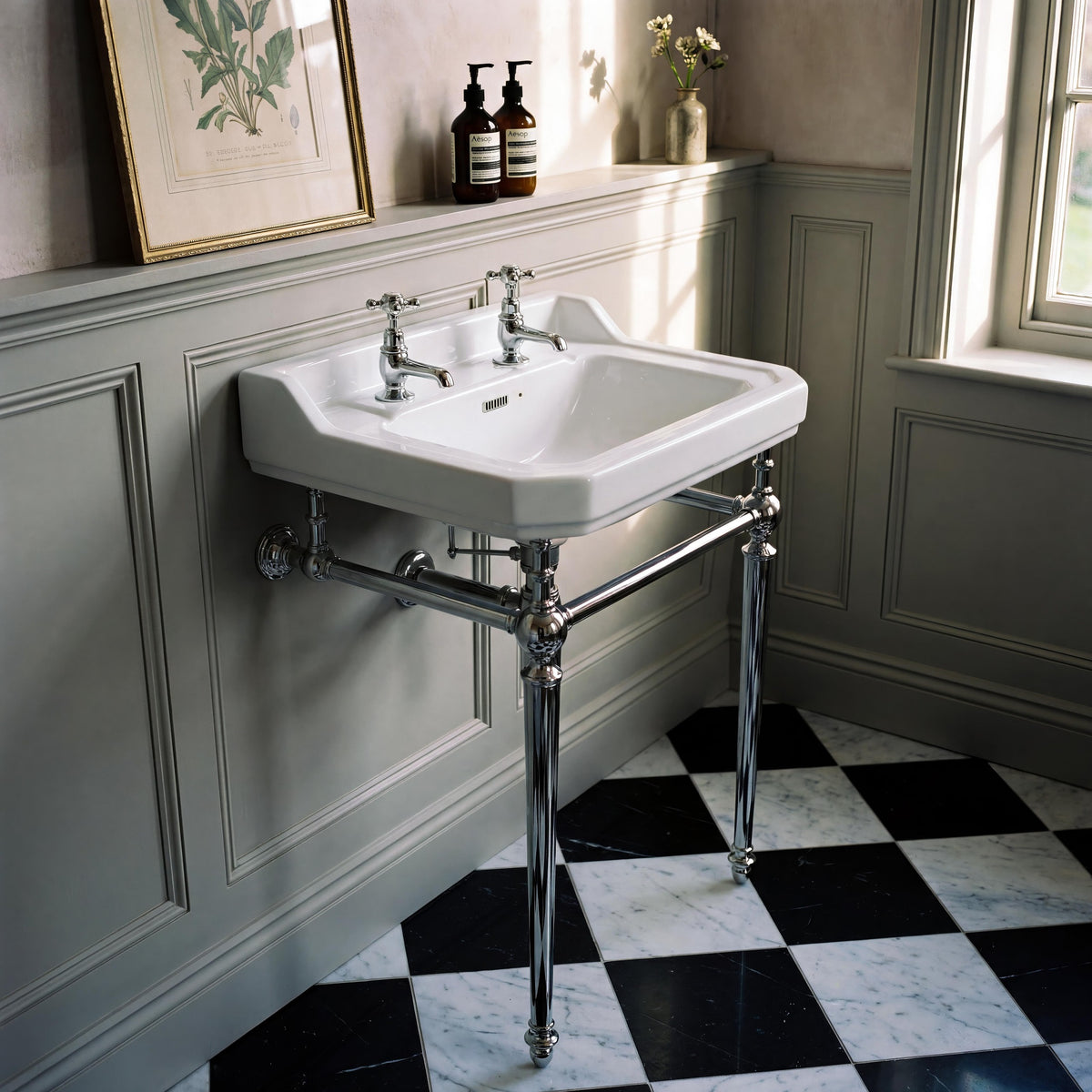 Classique Rectangular Basin With Washstand - White