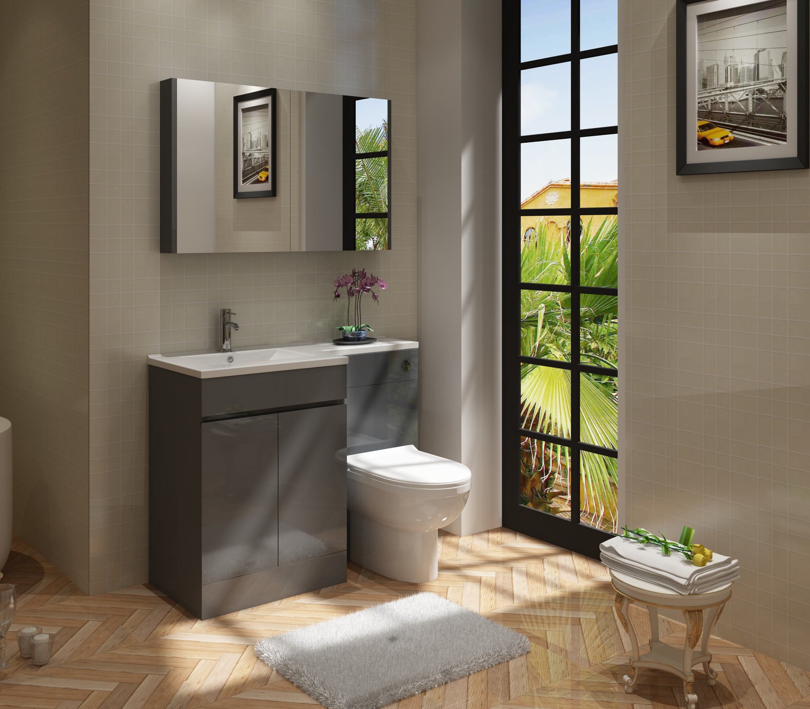 Neptune L Shape Combination Furniture Set - 1100mm Wide - Anthracite Grey