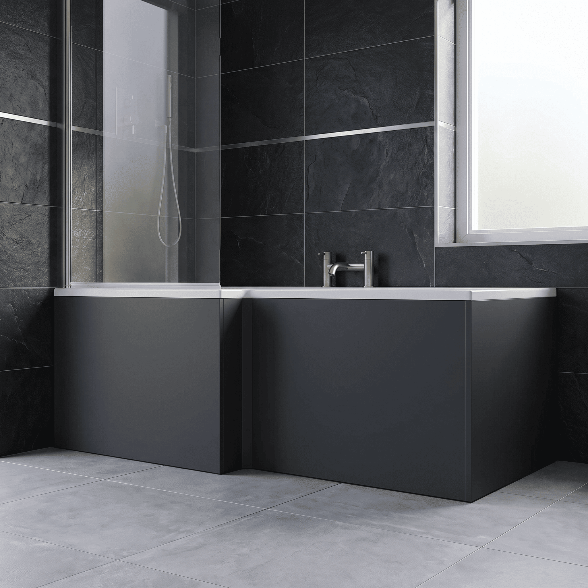 Crosswater L-Shaped Square Shower Bath Front Panel - 1700mm