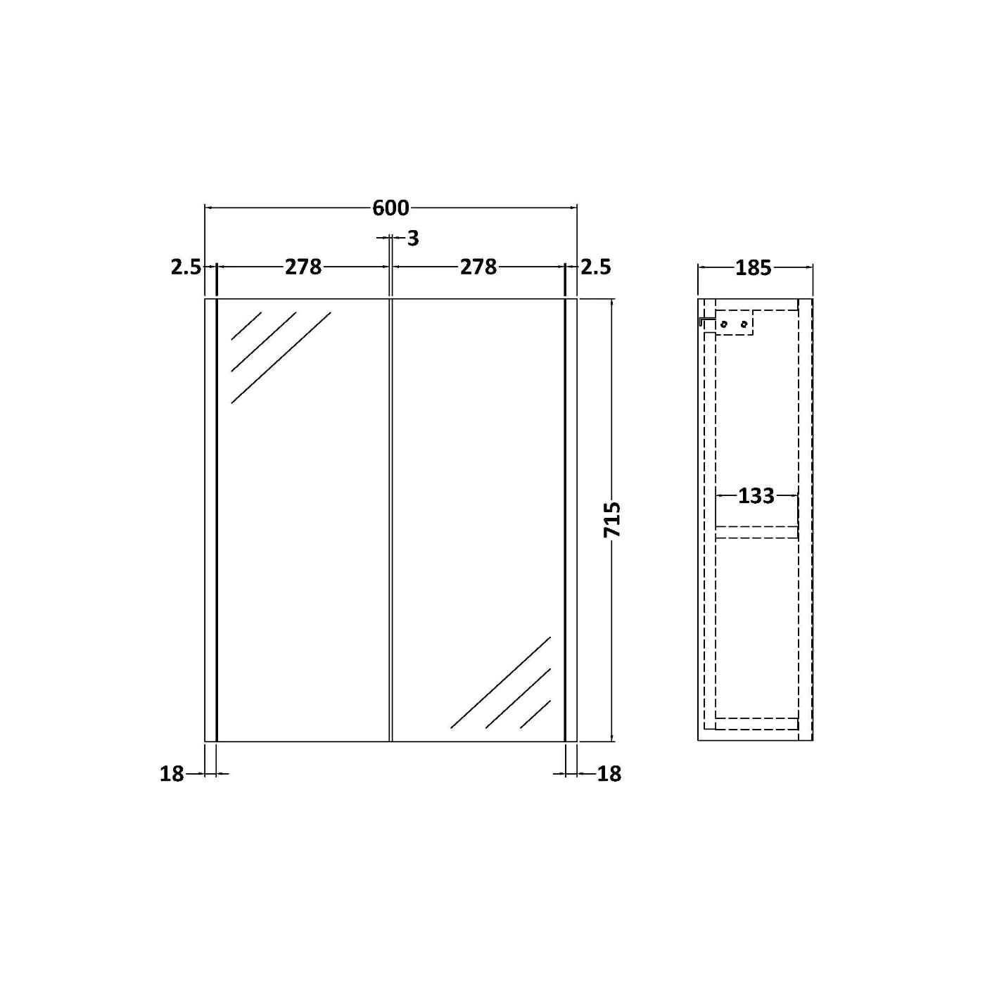 Forma Non Illuminated Mirror Cabinet - 715mm x 600mm