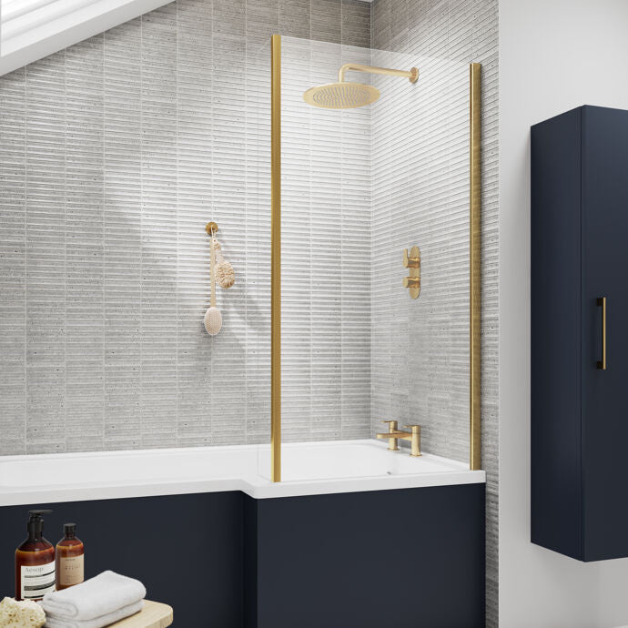Square Bath Screen with Fixed Return Panel - 1400 x 815mm - 6mm Toughened Safety Glass