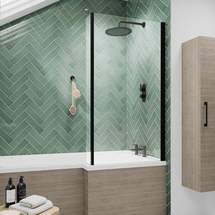 Square Bath Screen with Fixed Return Panel - 1400 x 815mm - 6mm Toughened Safety Glass