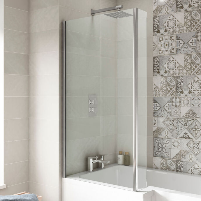 Square Bath Screen with Fixed Return Panel - 1400 x 815mm - 6mm Toughened Safety Glass