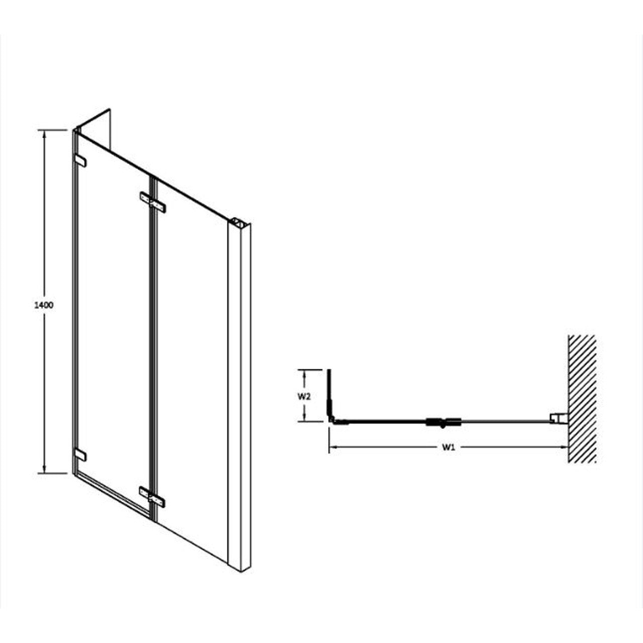 Aqua 6mm Glass L-Shaped Double Hinged Bath Screen - 1400mm x 812mm - Chrome