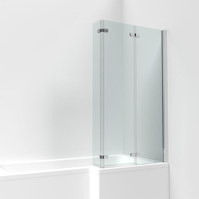 L-Shaped Double Hinged Bath Screen - 1400 x 812mm - 6mm Toughened Safety Glass - Chrome