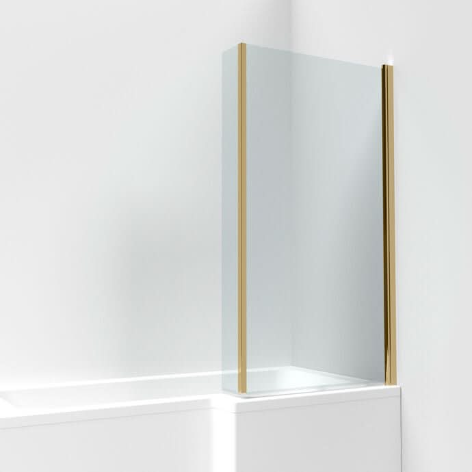 L-Shaped Hinged Bath Screen with Fixed Return Panel - 1430 x 795mm - 6mm Toughened Safety Glass