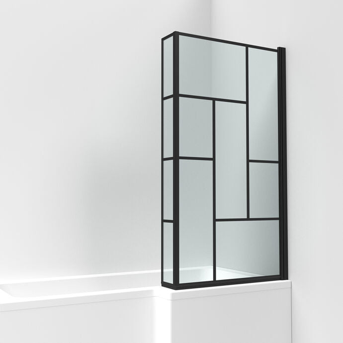 Aspen 6mm Abstract Glass Bath Screen - 1430mm x 795mm - Matt Black