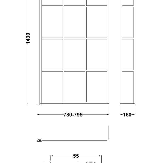 Willow 6mm Square Black Framed Glass Bath Screen with Fixed Return Panel - 1430mm x 795mm - Matt Black