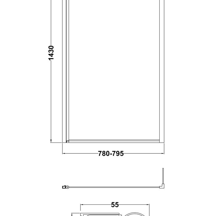 L-Shaped Hinged Bath Screen with Fixed Return Panel - 1430 x 795mm - 6mm Toughened Safety Glass