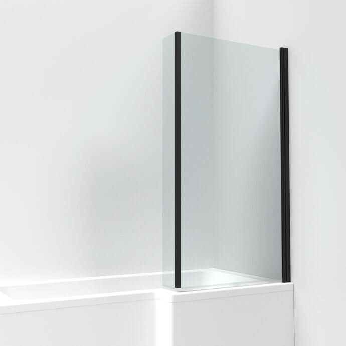 L-Shaped Hinged Bath Screen with Fixed Return Panel - 1430 x 795mm - 6mm Toughened Safety Glass