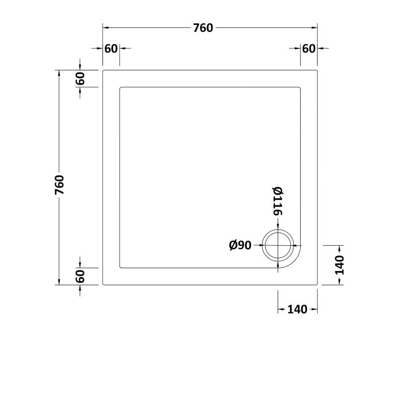 Bibe Slip Resistant Slimline Square Shower Tray - Gloss White