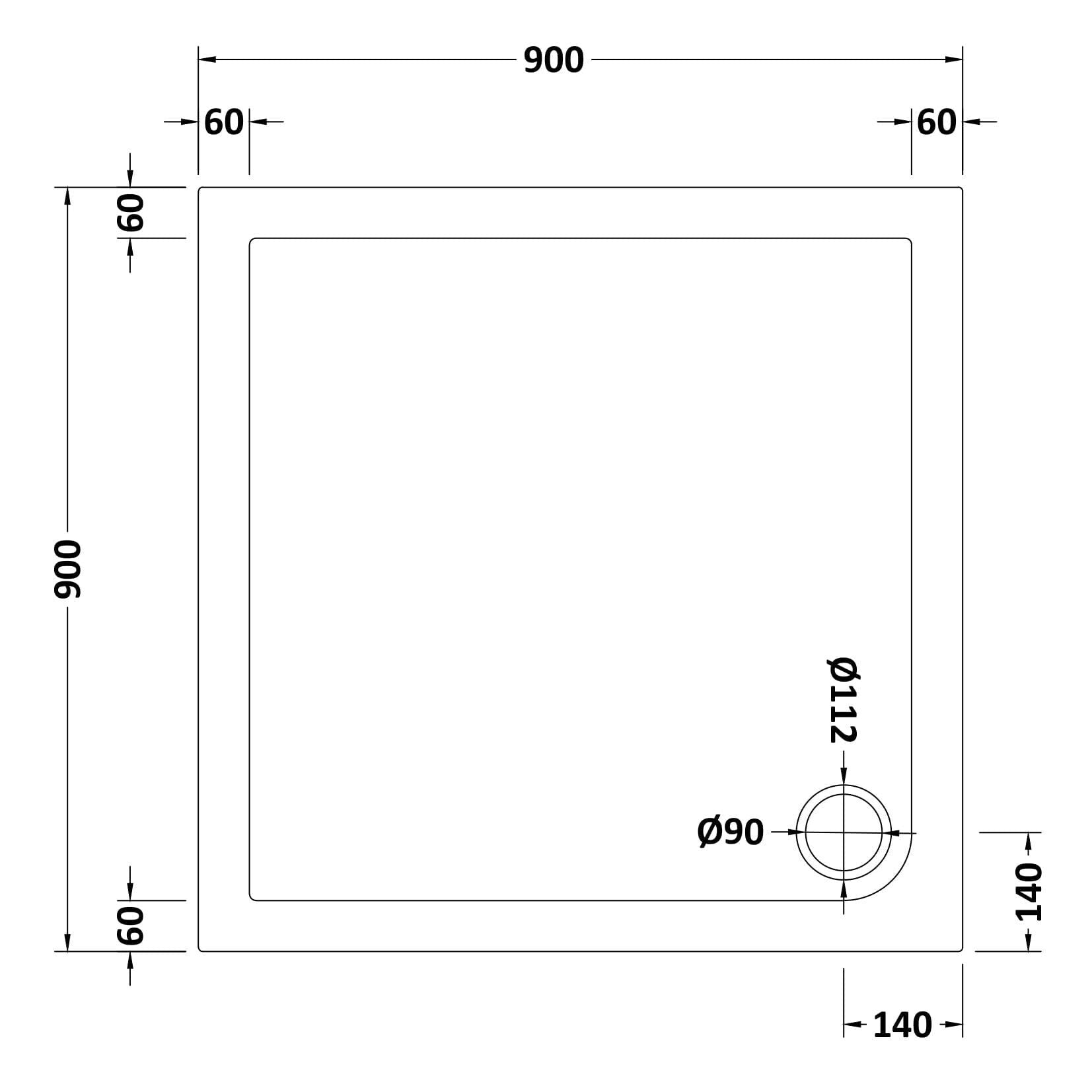 Bibe Slip Resistant Slimline Square Shower Tray - Gloss White