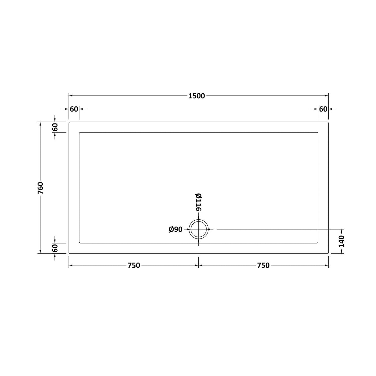 Bibe Slimline Slip Resistant Rectangular Shower Tray - Gloss White