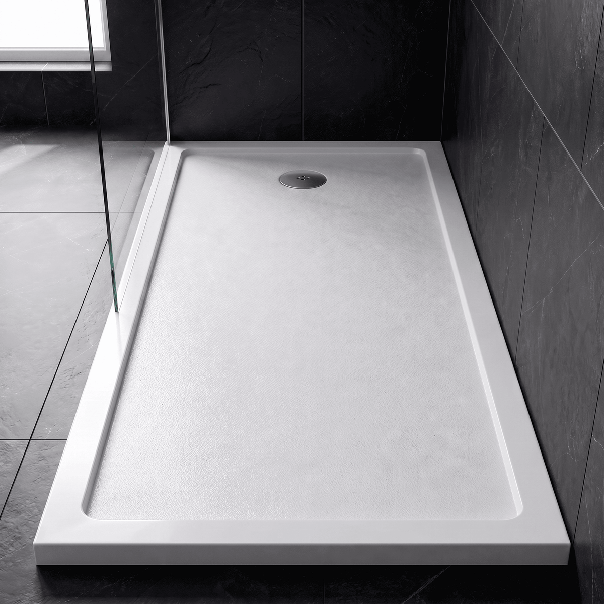 Bibe Slimline Slip Resistant Large Rectangular Shower Tray - Gloss White