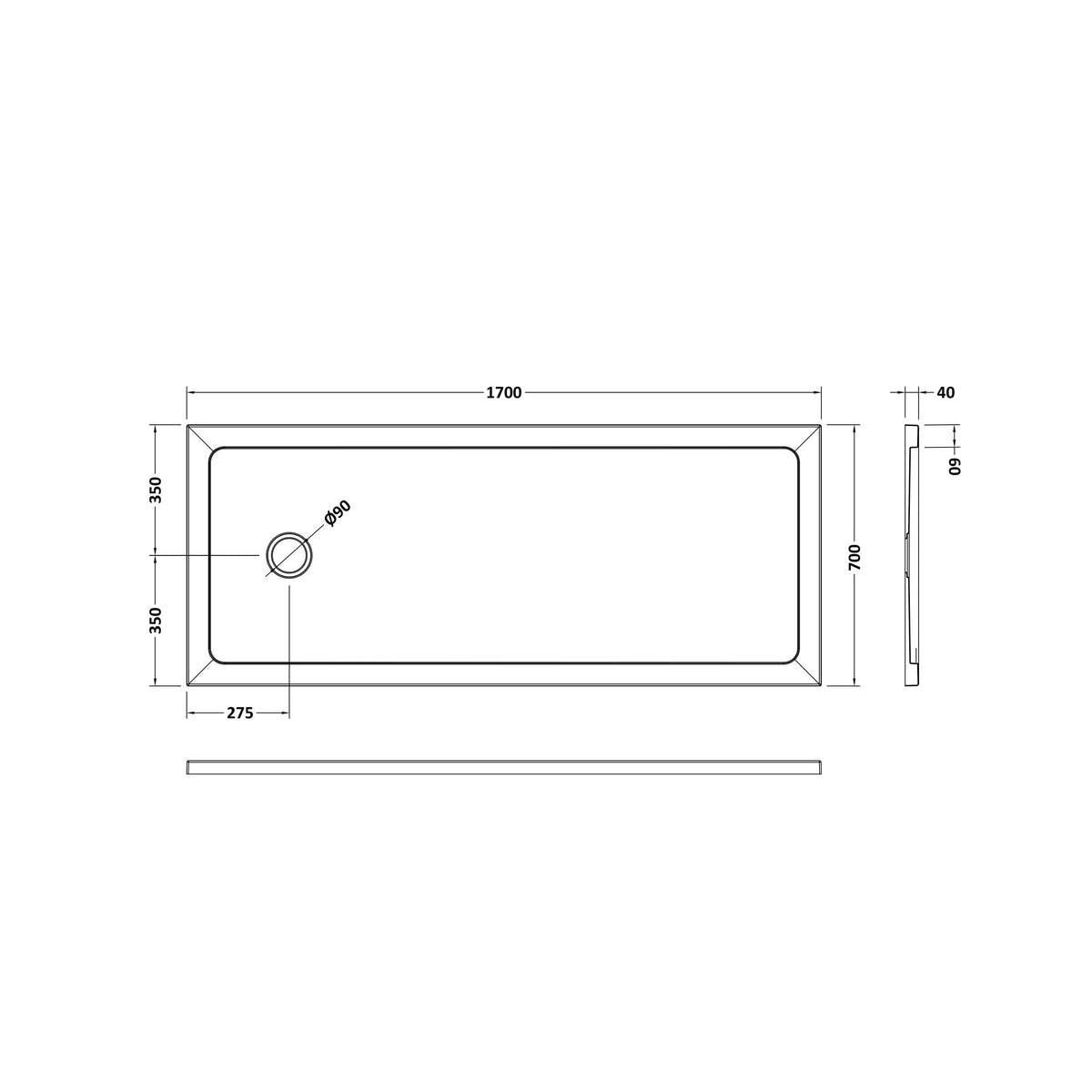 Bibe Slimline Slip Resistant Large Rectangular Shower Tray - Gloss White